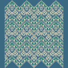 A blue and white modern ikat pattern on a blue background
