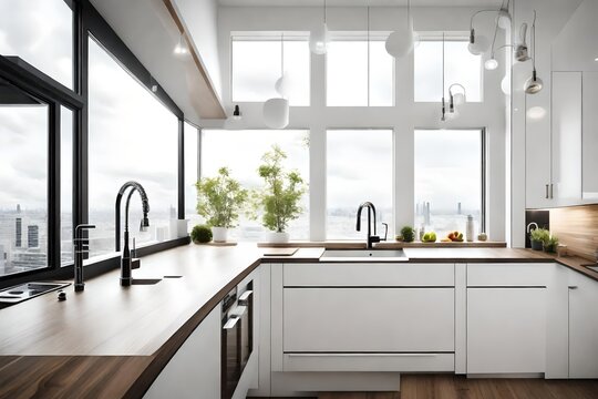 modern kitchen interior with kitchen 4k HD quality photo. 