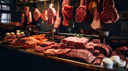 Assorted meat at a butcher shop