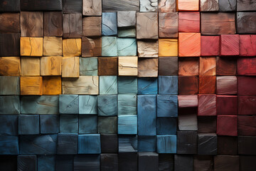 Wood aged art architecture texture abstract block stack on the wall for background made with AI
