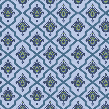 A vibrant blue and green pattern against a calming blue background