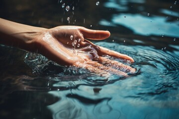 Fototapeta premium Nature's Embrace: Holding Water in Hand