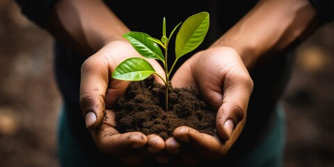 Nurturing Growth: Hand Holding Earth and Plant