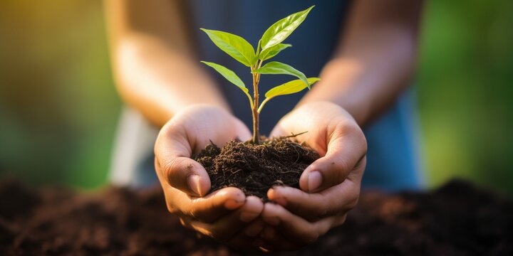 Nurturing Growth: Hand Holding Earth and Plant