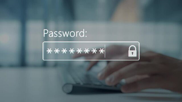 A user enter a password to website form box in internet browser by keyboard. Hacker hacking a personal banking account password on a computer screen. Typing password on login page. Entry pin code