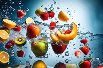 fruit in water splash 4k HD quality photo. 