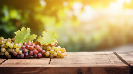 grape on the wooden in blur green background