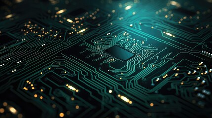Fototapeta premium Image of complex details and texture patterns of a printed circuit board.