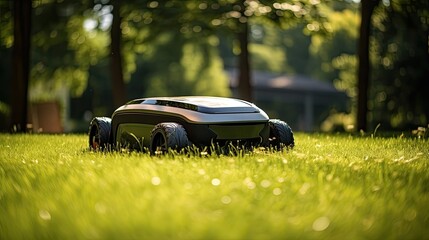 Image of an automatic robotic lawnmower.