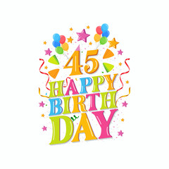 45th happy birthday logo with balloons, vector illustration design for birthday celebration, greeting card and invitation card.