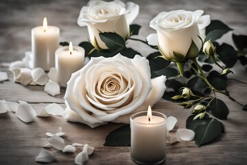 Fototapeta na wymiar candles and rose petals 4k HD quality photo. 