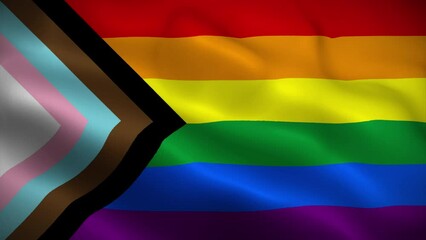 LGBT pride flag waving animation, progress pride flag, perfect looping, 4K video background, official colors - Powered by Adobe