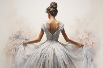 graceful girl in a ballet dress drawn in watercolor - obrazy, fototapety, plakaty