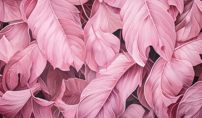 Delicate and minimalist background with large pink leaves. AI generated