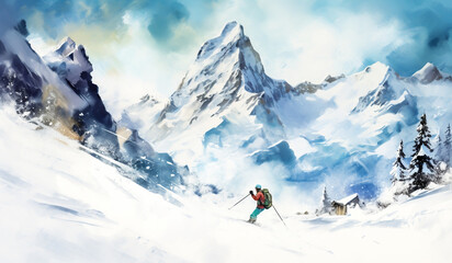 Fototapeta na wymiar Winter landscape with skiing. Hobby time. AI generated