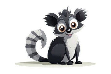 Cartoon character lemur sits on a white background. - obrazy, fototapety, plakaty