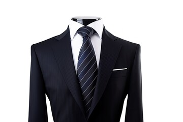 Modern business suit with a tie on a white background.
