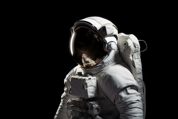 Astronaut in a spacesuit helmet on a black background.