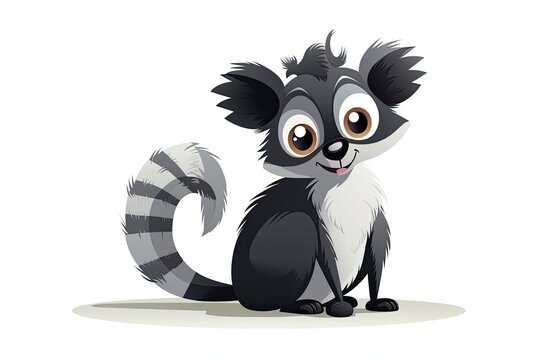 Cartoon character lemur sits on a white background.