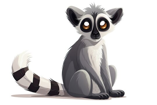 Cute little lemur with big eyes on a white background.
