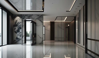 interior design of entrance hall with marble finish - obrazy, fototapety, plakaty