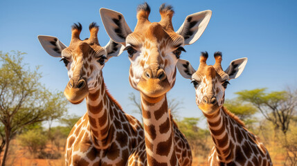 Group of giraffes closeup