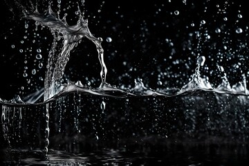 water splash isolated on black 4k HD quality photo. 