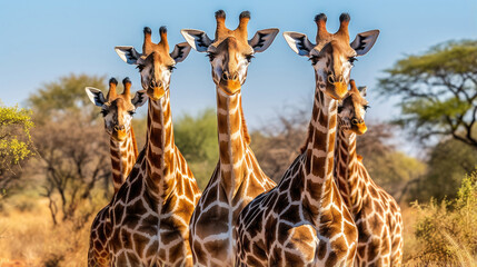 Group of giraffes closeup - obrazy, fototapety, plakaty