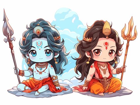 Shiva and Vishnu, Chibi style, Generative AI