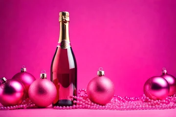 Fototapete Rund champagne bottle and christmas balls 4k HD quality photo.  © Robina