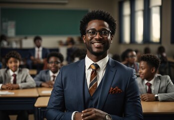 Bussines afro men teacher smile wearing suits and glasses - obrazy, fototapety, plakaty
