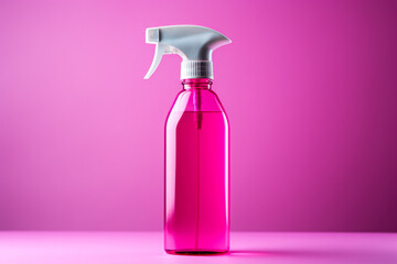 A vibrant disinfectant spray bottle isolated on a pink gradient background  - obrazy, fototapety, plakaty