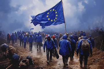 Photo sur Plexiglas Europe méditerranéenne Illustration of the migration crisis of Africans to Europe.