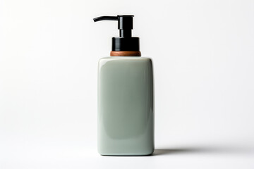 Single ceramic liquid soap dispenser in minimalist style isolated on a white background 