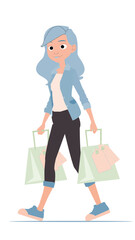 Online shopping and E-commerce concept. Sale, orders, online payment, delivery, loyalty program. Woman with shopping bags.
