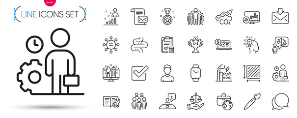 Pack of Candlestick chart, Creative design and Ethics line icons. Include Employee, Global business, Engineering documentation pictogram icons. Victory, Square area, Accounting checklist signs. Vector
