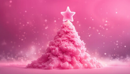 Pink cotton candy christmas tree with copy space