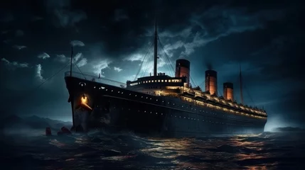 Foto op Plexiglas Schipbreuk A ship in rough waters in an ominous sky