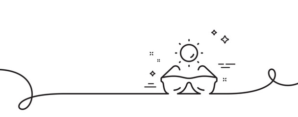 Sunglasses line icon. Continuous one line with curl. Sun eyewear sign. Protection glasses symbol. Sunglasses single outline ribbon. Loop curve pattern. Vector