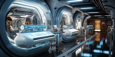 Rie&szlig;iges futuristisches Laborzentrum f&uuml;r die Medizin im Querfomat f&uuml;r Banner, ai generativ 