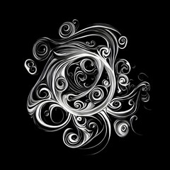 White swirls and spirals flourishes isolated on black background