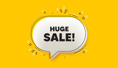 Huge Sale tag. 3d speech bubble yellow banner. Special offer price sign. Advertising Discounts symbol. Huge sale chat speech bubble message. Talk box infographics. Vector