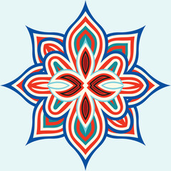 A vibrant blue and red flower motif against a clean white backdrop