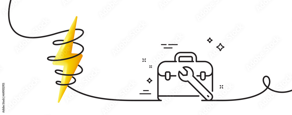 Poster spanner tool line icon. continuous one line with curl. repair tool case sign. fix instruments symbol