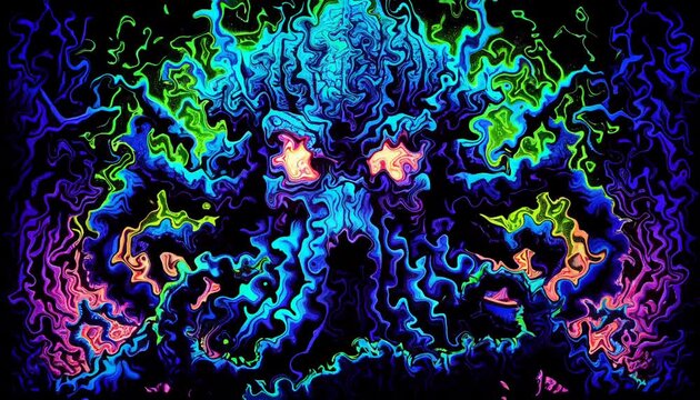 Cthulhu Trippy Blacklight Poster Style VJ Seamless Animation Looping Video Neon Colors Strange Nightmare Gods HP Lovecraft Halloween Monsters Tentacle Sea Kraken Otherworldly Alien Scifi Fantasy