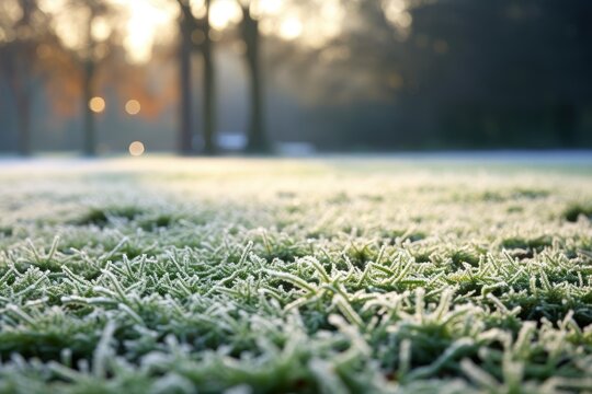 Frost covered lawn in a garden.