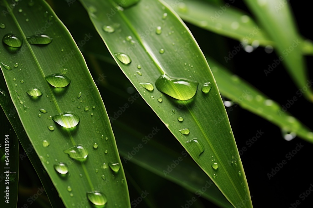 Poster a close-up view of a leaf with water droplets on its surface. this image captures the beauty of natu