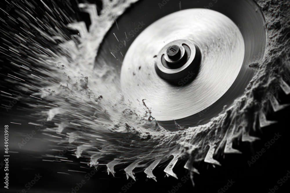 Poster a black and white photo of a spinning disc. this image captures the motion and energy of the disc in
