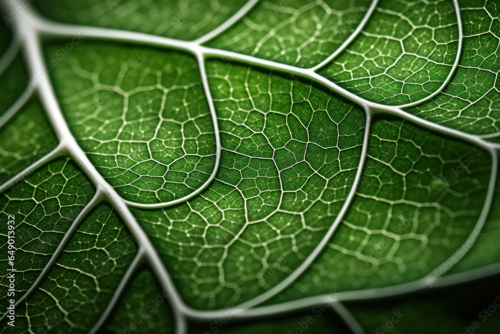 Poster a detailed close up view of a single green leaf. perfect for nature enthusiasts and botanical projec