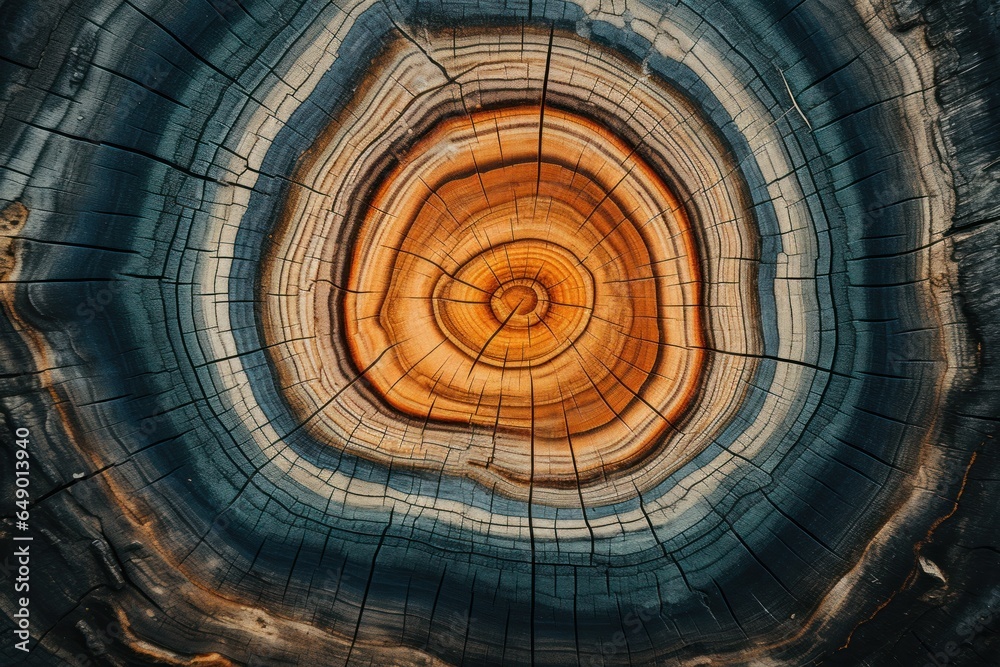 Poster a detailed close-up of the rings on a piece of wood. this image can be used to illustrate the age of